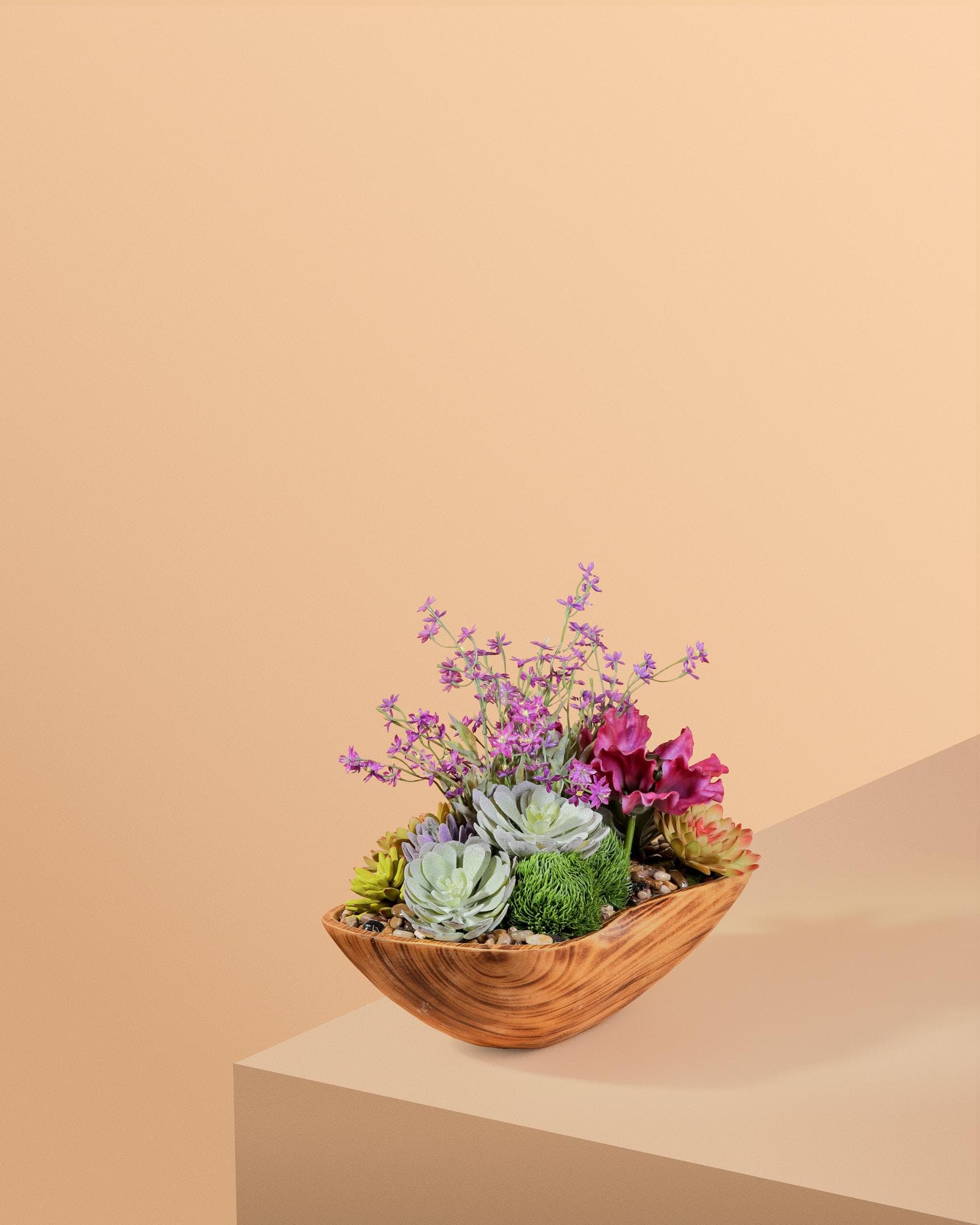 Succulents araangments in wood bowl